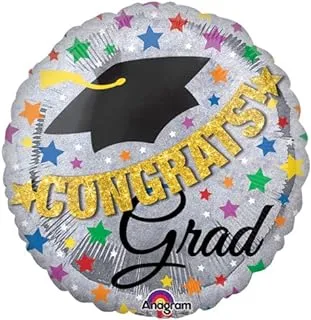 مركز الحفلات Anagram Anagram Congrats Gradats Banner Jumbo Holographic Balloon 32in