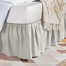 Amazon Basics Lightweight Ruffled Bed Skirt, Classic Style, Soft and Stylish 100% Microfiber with 40.64 CM drop-Queen, Light Grey