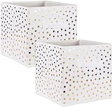 DII Non Woven Storage Collection Polka Dot Collapsible Bin Large Set, 13x13x13 Cube, White & Gold, 2 Piece