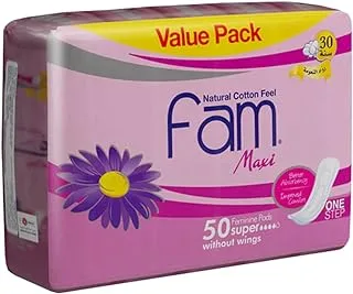 Fam OneStep Natural Cotton Feel,Maxi Thick,Non-Wings Super Sanitary Pads,50 pads