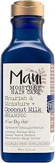 Maui Moisture Nourish & Moisture + شامبو حليب جوز الهند لترطيب وفك تشابك الشعر المجعد ، شامبو ترطيب يومي خفيف الوزن ، نباتي ، سيليكون وخالي من البارابين ، 13 أونصة سائلة