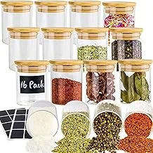 UMI UMIZILI 16 Pack Glass Jars with Lids, Airtight Bamboo Lids Spice Jars Set For Spice, Coffee, Beans, Candy, Nuts, Herbs, Dry Food Canisters (Extra Chalkboard Labels) - 6.5 oz Clear