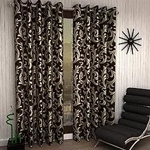 Home Sizzler 2 Pieces Polyester Door Curtains, 116 X 210 Cm, Brown, Scroll