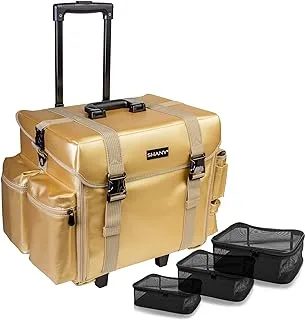 SHANY Makeup Artist Soft Rolling Trolley Cosmetic Case with Free Set of Mesh Bags - Gold Medal