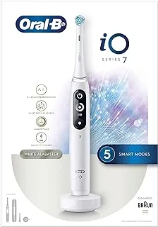 فرشاة أسنان كهربائية Oral-B Io7 قابلة لإعادة الشحن ، 1 مقبض أبيض مع تقنية مغناطيسية ثورية ، شاشة سوداء وبيضاء ، 5 أوضاع ، 1 حقيبة سفر ممتازة