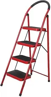 Showay 4 Step Ladder Folding Wide Steel 150kg Capacity, Multi Purpose Portable Stool for Home,Kitchen, Garden, Office, WarehouseRed, 4step