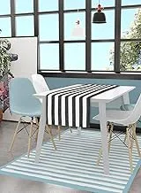 Home Town Striped Jaquard/Polyester Blue Table Runner,33X120Cm