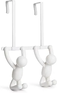 Umbra Buddy Over The Door Double Hook- Over The Door Double Hook, Decorative, Increases Storage, Storage For Coats, Hats, Scarves, Towels And More, Matte White Finish