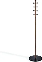 Umbra Pillar Standing Coat Rack - Black Walnut Wood Entryway Tree Stand Hanger With 8 Metal Hooks - Measures 20-Inch Diameter By 65-Inch High