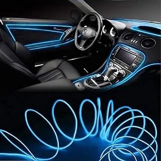 Sulfar 5m Auto Car Neon LED Panel Gap String Strip Light, Glowing Wire/El Wire Lamp, Cold Strobing for Automotive Interior Decor Decorative Atmosphere Light with Adapter (Ice Blue)