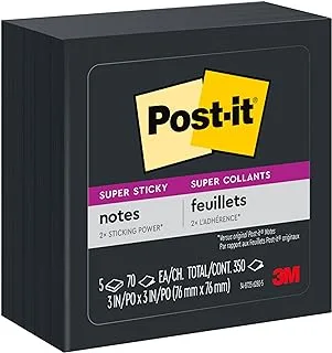 Post-it Super Sticky Notes, 3x3 in, 5 Pads, 2x the Sticking Power, Black (654-5SSSC)