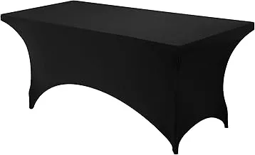 SHOWAY 6ft Rectangular Stretchable Tablecloth - Spandex Tight Fit Table Cover - Black