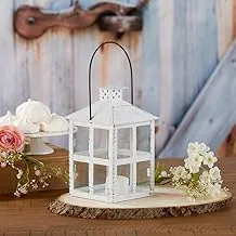 Kate Aspen 7.5 Inch White Vintage Distressed Rustic Candle Holder Decorative Lantern, Wedding Decoration, Centerpiece, Home Décor