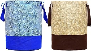 Fun Homes Printed 2 Pieces Waterproof Canvas Laundry Bag,Toy Storage,Laundry Basket Organizer 45 L (Brown & Blue)