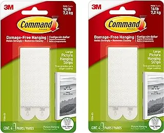 Command Holiday Pack Command 17206-Es Picture And Frame Hanging Strips, Large, Holds 7.2 Kg. Whole Pack, White Color, Heavy Duty, Decorate Damage-Free. 4 Pairs/Pack. 2 Packs