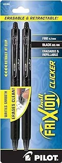 Pilot FriXion Clicker Retractable Erasable Gel Pens, Fine Point, Black Ink, 2-Pack (31460)