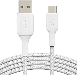 Belkin BoostCharge Braided USB C charger cable, USB-C to USB-A cable, USB type C charging cable for iPhone 15, Samsung Galaxy S24, Google Pixel, iPad, MacBook, Nintendo Switch and more - 2m, White