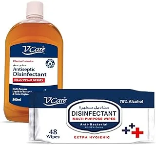 V Care Disinfectant Antiseptic, 500 ml + Multi Purpose Wipes, 48 Sheets