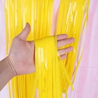 Party Time - Pack of 1 | Foil Fringe Curtain Pastel Yellow Backdrop | Pastel Tinsel Streamer for Gender Reveal Party Supplies, Baby Shower, Birthday Decorations (2m.x1m.)