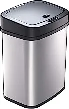 NINESTARS DZT-12-5 Bedroom or Bathroom Automatic Touchless Infrared Motion Sensor Trash Can, 3 Gal 12L, Stainless Steel Base (Rectangular, Black Lid)