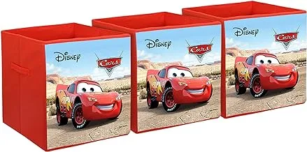 Fun Homes Disney Cars طباعة أقمشة غير منسوجة من 3 قطع قابلة للطي كبيرة الحجم لعبة مكعبات التخزين والكتب وصندوق تخزين الأحذية بمقبض (بني)