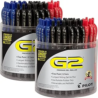 Pilot, G2 Premium Gel Roller Pens, Fine Point 0.7 mm, Black, Blue, Red, Bulk Pack of 2 Tubs, 144 Pens