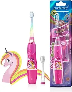 Brush-Baby KidzSonic Electric Toothbrush - Unicorn Fun for Kids of Ages 3+, Gentle & Effective Cleaning, Award-Winning Design, Smart Timer, Replaceable Brush Heads, Waterproof, Pink