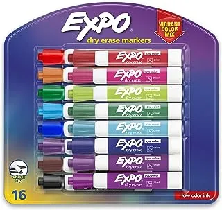 EXPO Low Odor Dry Erase Markers, Chisel Tip, Assorted Colors, 16 Count