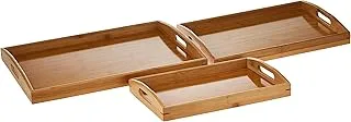 Showay 3 Pack Serving Tray,Large Bamboo Serving Tray With Handles Wood Serving Tray Set For Coffee,Food,Breakfast,Dinner, One Size