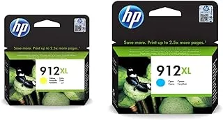 HP 912XL High Yield Yellow Original Ink Cartridge [3YL83AE] | Works with HP OfficeJet Pro Printers & 912XL High Yield Cyan Original Ink Cartridge [3YL81AE] | Works with HP OfficeJet Pro Printers