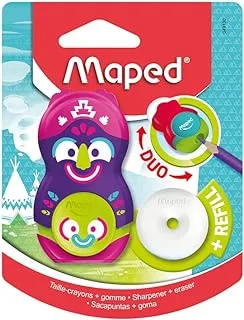 Maped Loopy 1H Sharp-Erasr Tantem Bls=1pc, Multicolor, 49130, Sharpener and Eraser