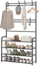 SHOWAY Shoes Rack Clothing Garment Multifunctional Professional Shelf Organizer 4-Tier Freestanding Hanger With Hooks And Bottom Shelves For Bedroom Doorway Bathroom