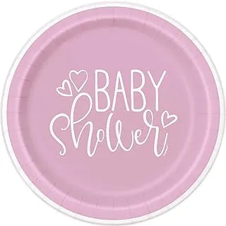 Unique Party 73364 18cm Pink Hearts Baby Shower Paper Plates, Pack of 8