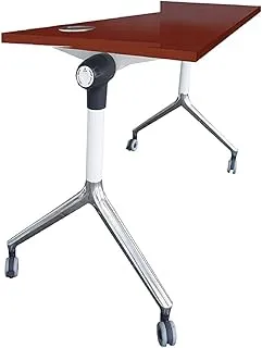 Mahmayi Folde 78-16 Modern Folding Table with Stylish Metallic Structure and Melamine Finish - Ideal for Office and Events, Includes Wheels for Easy Mobility (160Cm, Apple Cherry)