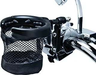 Kuryakyn 1738 Motorcycle Handlebar Accessory: Universal Drink/Cup Holder With Mesh Basket For Clutch/Brake Perch Mount, Gloss Black, One Size