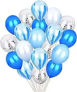 SKEIDO 20pcs 12'' Blue & Silver Metallic Latex Balloons Set, Confetti Balloons Agate Marble Stripe Assorted Colors Party Balloon for Baby Shower Birthday Wedding NYE Party Decoration Supply