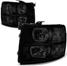 DNA MOTORING Hl-Oh-Csil07-Bk-Sm-Cl1 Pair Of Smoke Lens Headlights Compatible With 07-13 Silverado 1500 2500 3500 & Hd