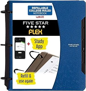 Five Star Flex Refillable Notebook + Study App, College Ruled Paper, 2.5 cm TechLock Rings, Pockets, Tabs and Dividers, 200 Sheet Capacity, Blue (29328AD2)