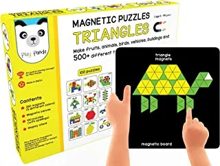 PLAY PANDA New Magnetic Puzzles : Triangles - Includes 250 Colorful Magnets, 100 Puzzles, Magnetic Board, Display Stand, 200 Pieces