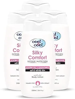 Cool & Cool Silky Comfort Body Lotion for All Skin Types | Jojoba Oil & Chamomile, Non Greasy & Paraben Free, 4 x 250ml