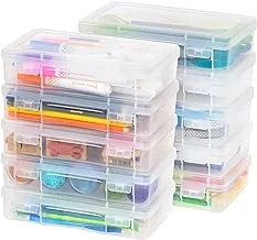 Iris Usa Medium Plastic Clear Hobby Modular Craft Supply Art Satchel Storage Box Organizer With Snap-Tight Closure Latch For Ribbons, Beads, Stickers, Yarn, Ornaments, 10 Pack