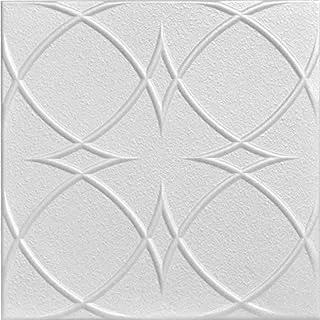 A La Maison Ceilings R82 Circles and Stars Foam Glue-up Ceiling Tile (21.6 sq. ft./Case), Pack of 8, Plain White, 21