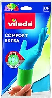 Vileda Comfort Extra Reusable Rubber Gloves Latex, Blue & Green, Large Size (1 Pair Per Pack), 1500467