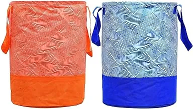 Fun Homes Printed 2 Pieces Waterproof Canvas Laundry Bag,Toy Storage,Laundry Basket Organizer 45 L (Blue and Orange), Standard (Fun060)