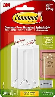 Command Wire-Back Picture Hangers, Indoor Use, 3-Hangers, 6-Strips, Decorate Damage-Free