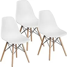 Set of 3 Eames Style Chair with Walnut Wood Legs Eiffel Dining Room Chair Seat Wooden Wood Eiffel Legged Base Molded Plastic Seat Dining Chair - White