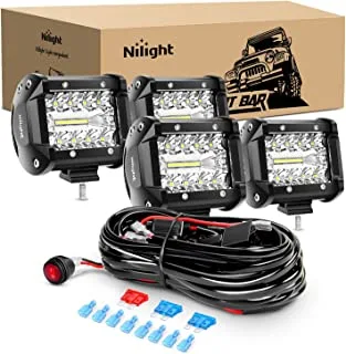 Nilight - Zh416 4 قطع 4 إنش 60 واط ثلاثي الصفوف فيض بقعة كومبو 6000Lm Led Pods Light Bar Driving Boat Led Off Road Lights مع 16Awg Wiring Harness-4 Leads