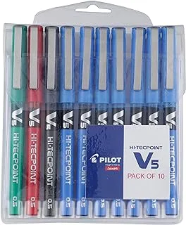 بايلوت V5 Roller Ball Pen Pack of 10 (7 أزرق ، 1 أسود ، 1 أحمر ، 1 أخضر)