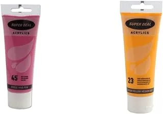 Super Deal Acrylic Color Paint Tube 75ml Opaque Vivid Pink & Acrylic Color Paint Tube 75ml Cadmium Yellow Medium, SD 4212-23