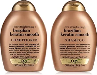 Ogx Shampoo And Conditioner Ever Straightening With Brazilian Keratin Smooth 385 مل عبوة من قطعتين